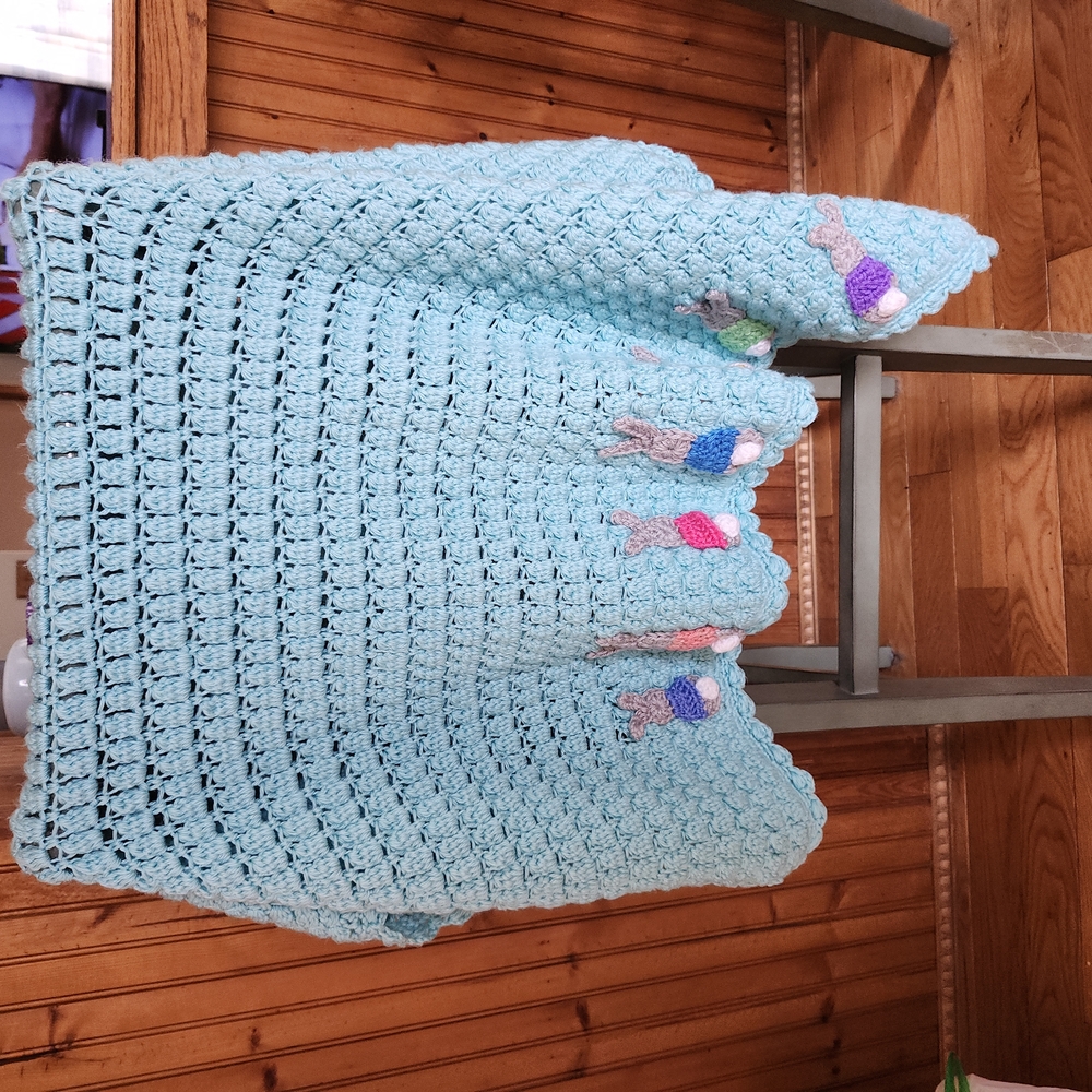 Handmade Crochet Baby Blanket with Bunny Design